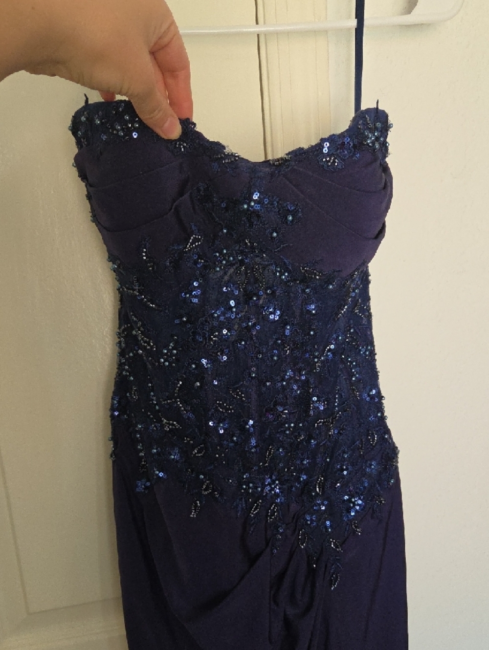 Alglist Beaded Spaghetti-Strap Maxi Dress in Deep Navy